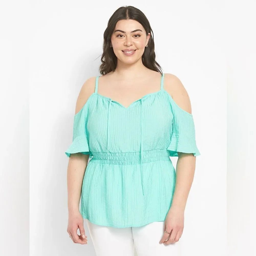 Lane Bryant Cold-Shoulder Smocked Waist Top
